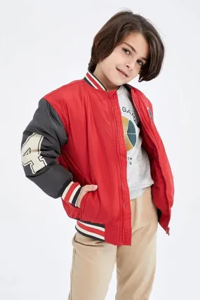 Defacto Boy Red Repellent College Collar Bomber Coat