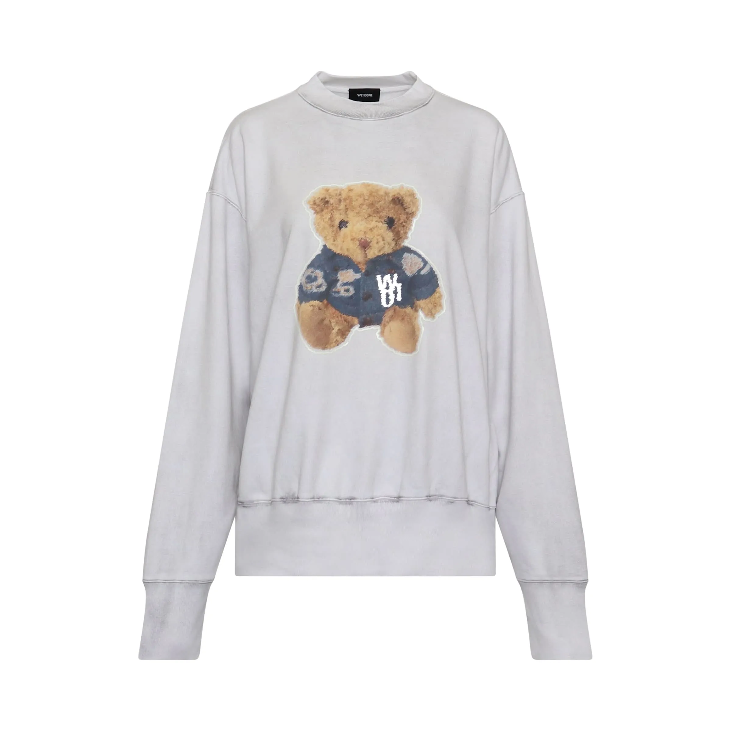 Denim Jacket Teddy Print Sweatshirt in White