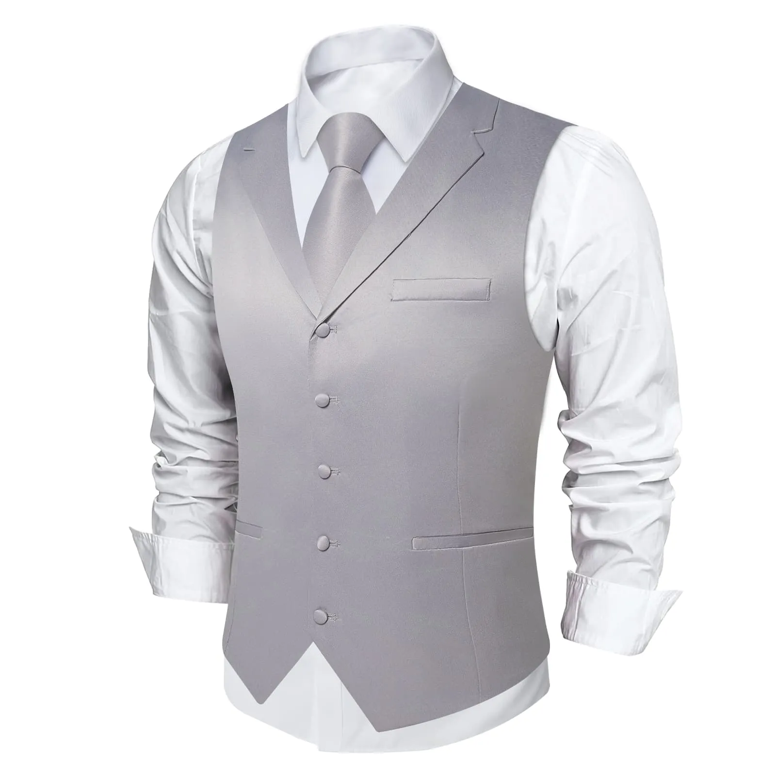 DiBanGu Tuxedo Waistcoat Silver Grey Solid Notched Collar Mens Business Casual Vest