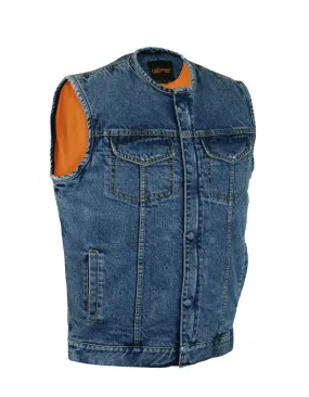 DM981BU Concealed Snaps,Blue Denim Vest, Hidden Zipper, w/o Collar