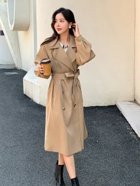 Double Breasted Raglan Sleeve Belted Trench Coat