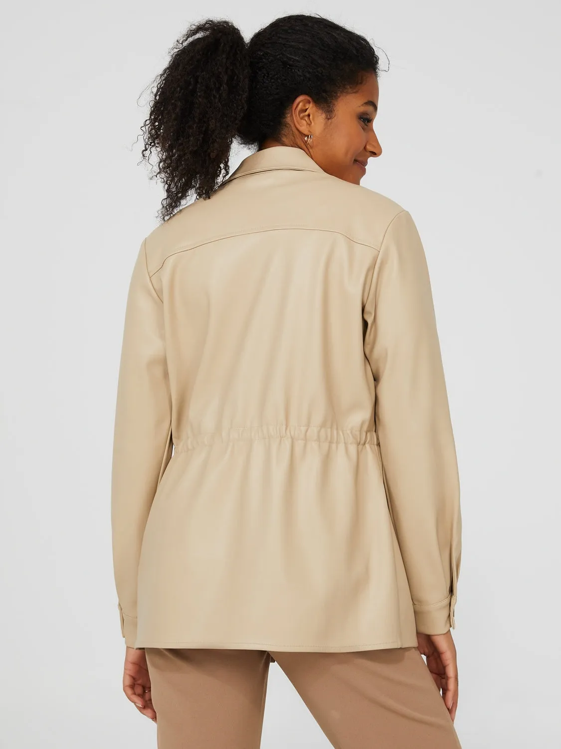 Drawstring Shacket With Front Pockets