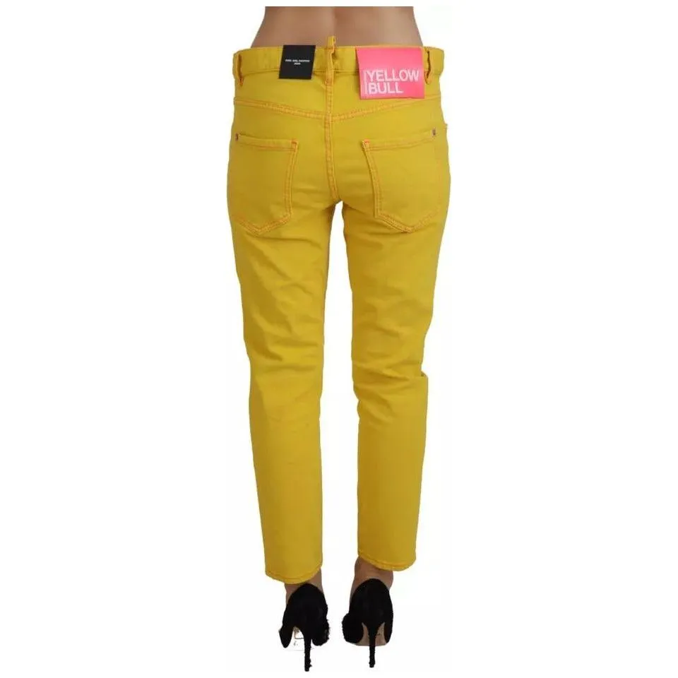 Dsquared² Yellow Cotton Low Waist Crop Denim Cool Girl Jeans