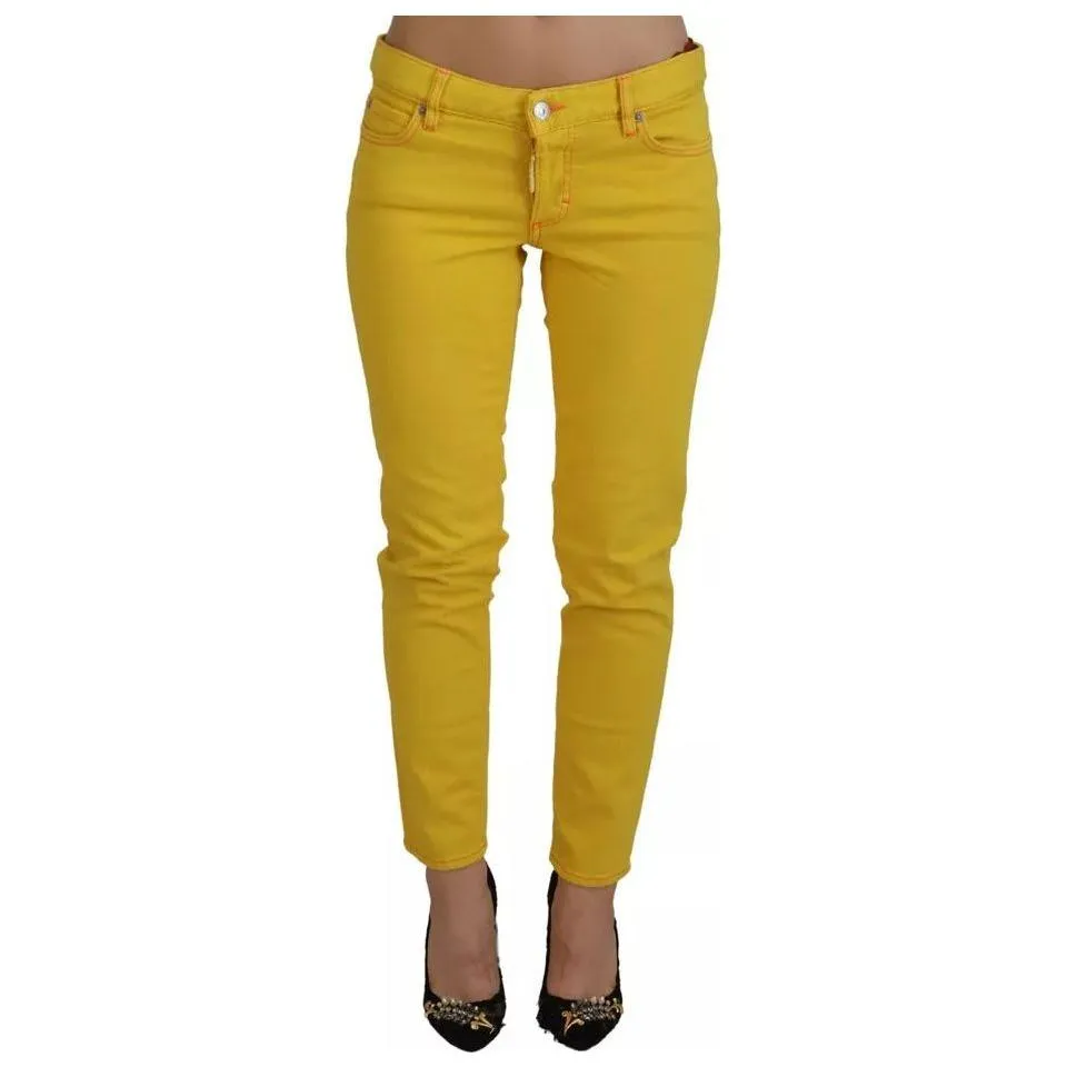 Dsquared² Yellow Cotton Low Waist Cropped Jennifer Denim Jeans