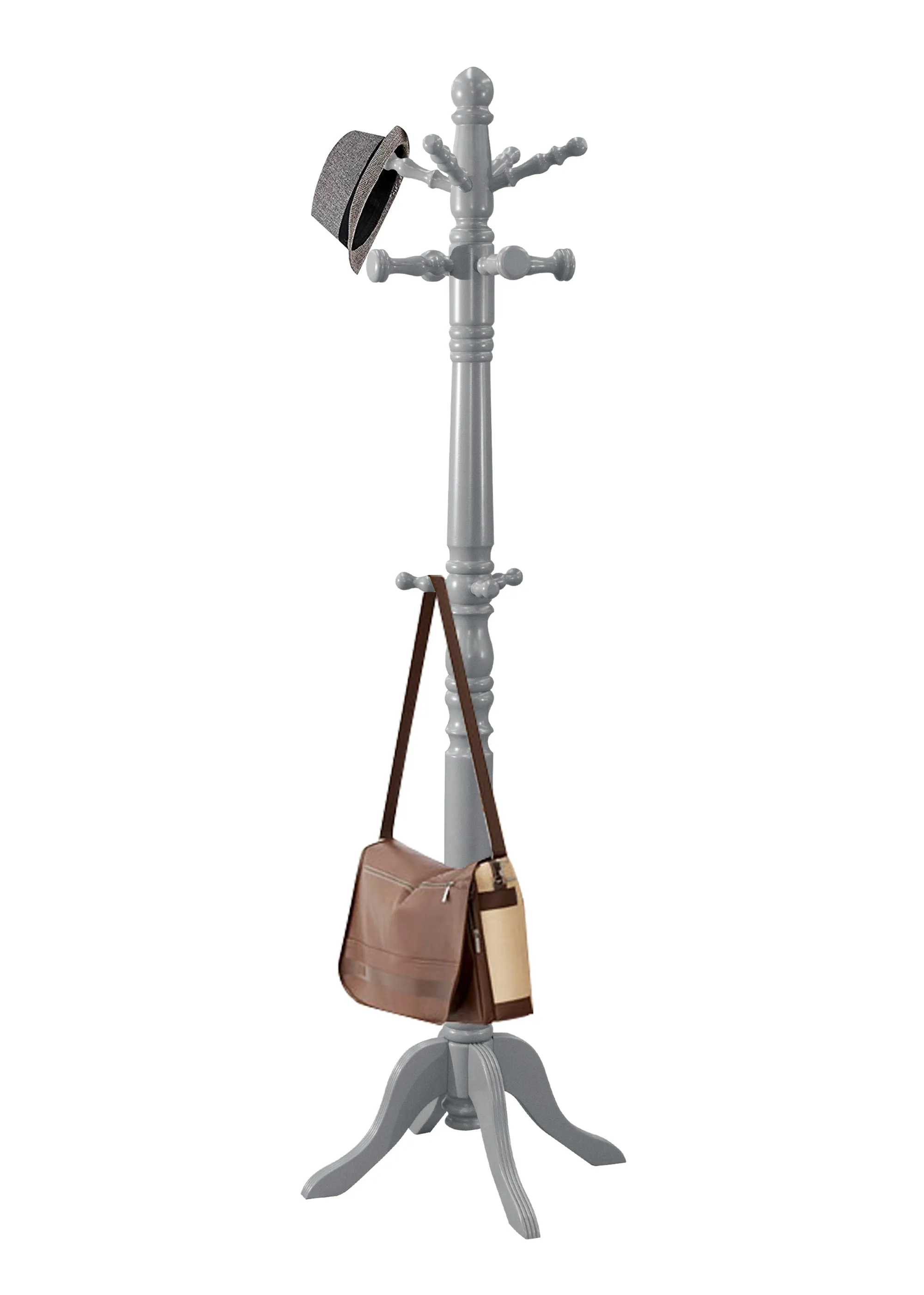 Easy Coat Hanger 180 Grey SERIES Standing Free standing : Entryway Coat Rack, wooden Coat Hat Rack Tree Stand Hanger Organizer for Jacket, Purse, Scarf Rack, Umbrella and long dress. (Grey)