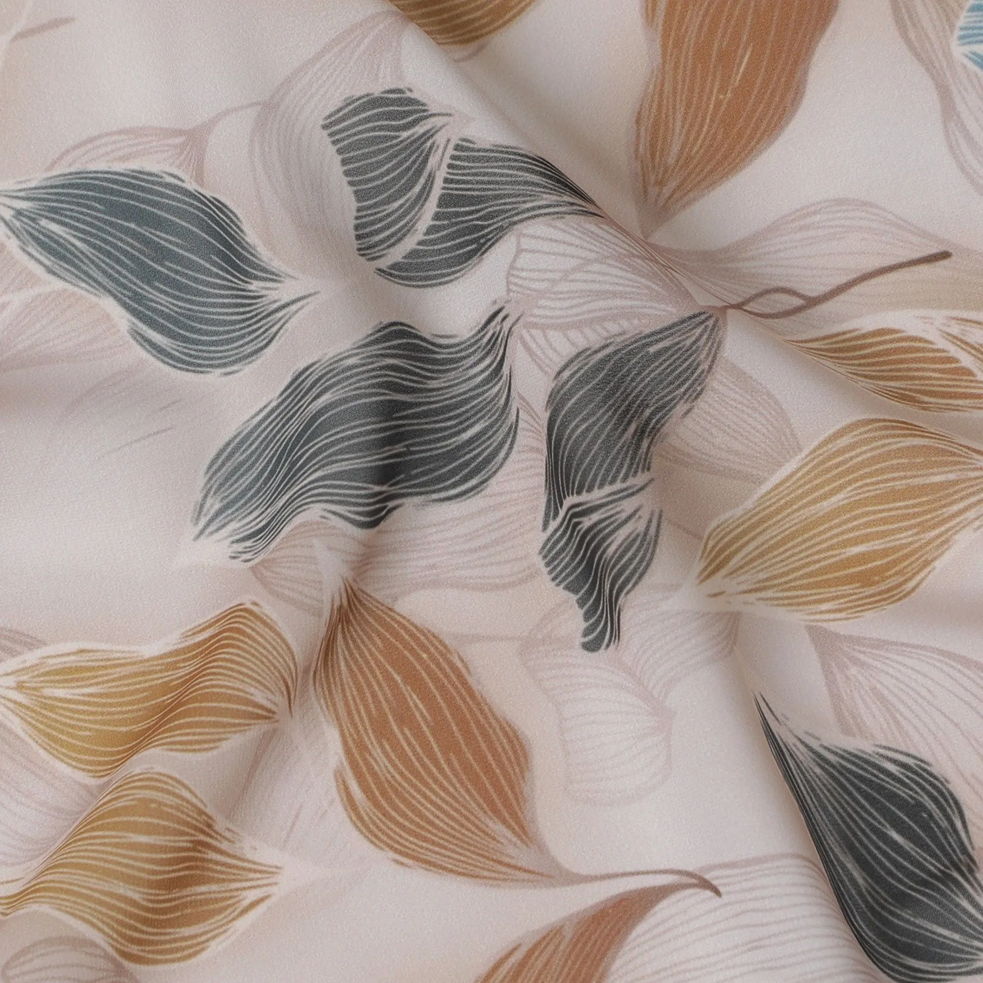 Elegant Feather Print Synthetic Georgette Fabric - Earthy Tones-110cm Wide-D17993