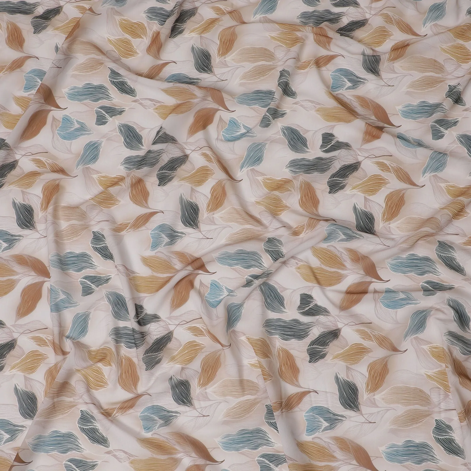 Elegant Feather Print Synthetic Georgette Fabric - Earthy Tones-110cm Wide-D17993