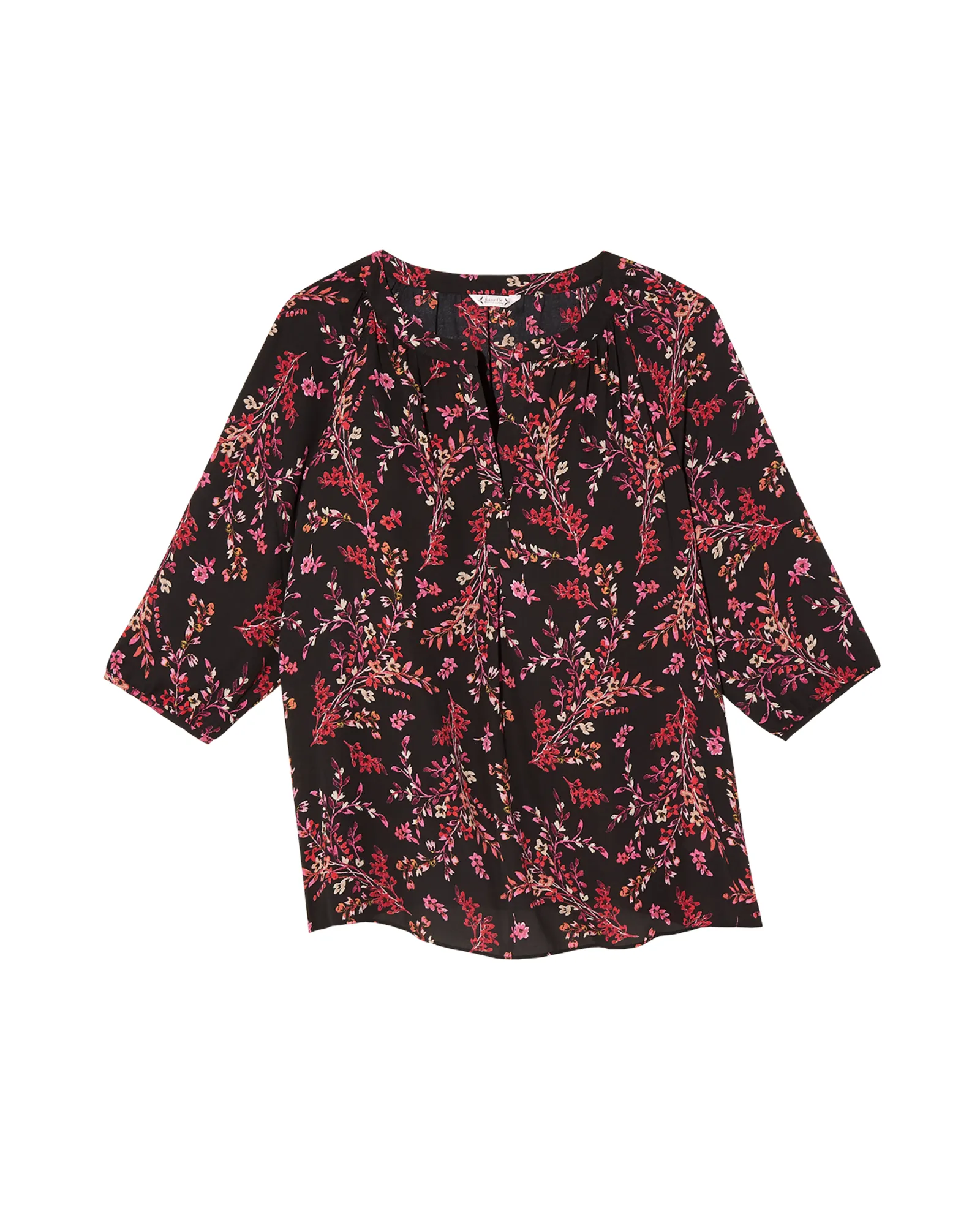 Elise Split Neck Blouse | Black / Magenta