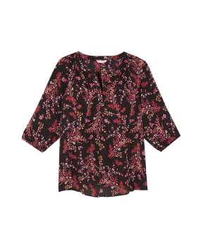 Elise Split Neck Blouse | Black / Magenta