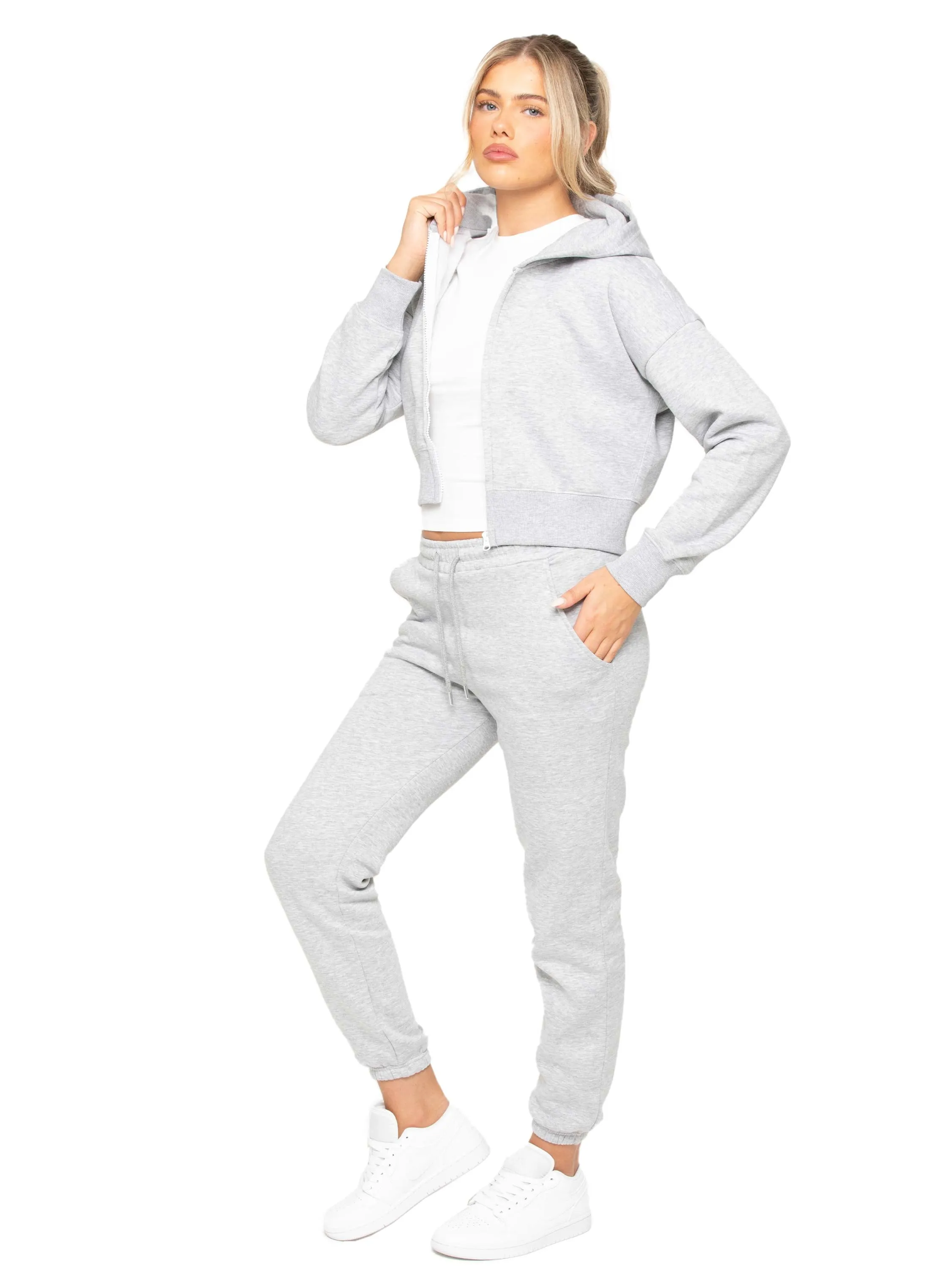 Enzo | Womens Crop Zip Hoodie Tracksuit Set