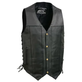 Event Leather EL5391 Black Motorcycle Leather Vest for Men w/ 10 Pockets- Riding Club Adult Motorcycle Vests