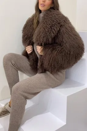 Febedress Open Front Winter Faux Fur Teddy Coat