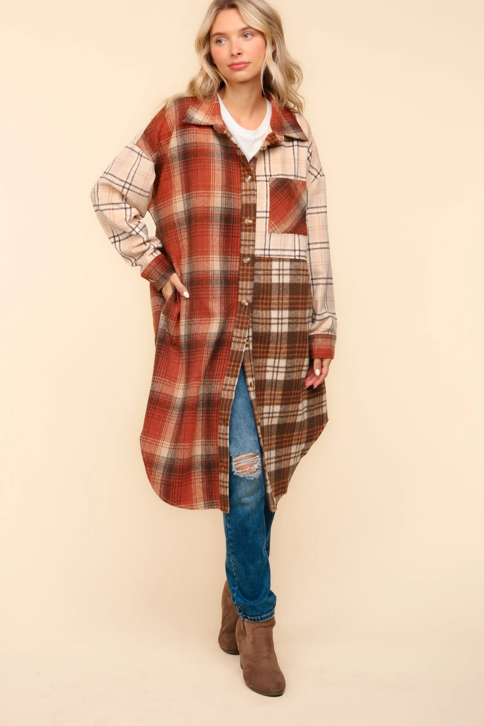 Flannel Plaid Oversized Shacket with Pockets