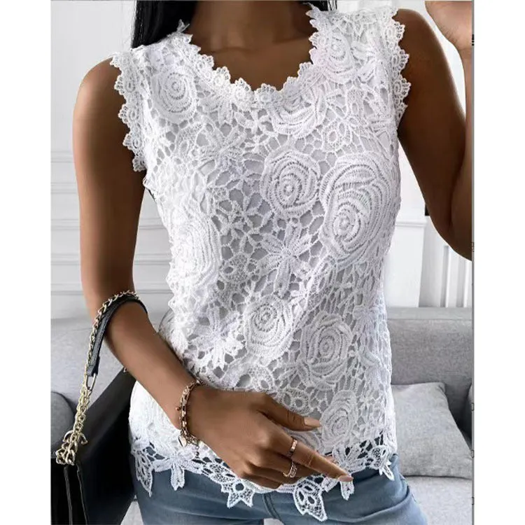 Flowers Lace Vest Women Summer Tops