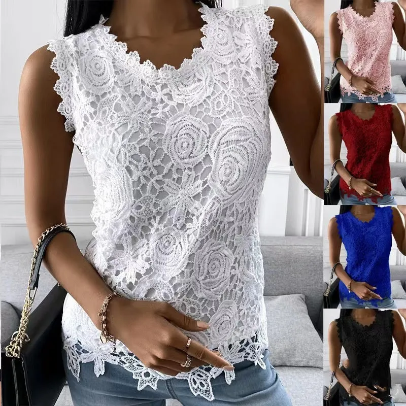 Flowers Lace Vest Women Summer Tops