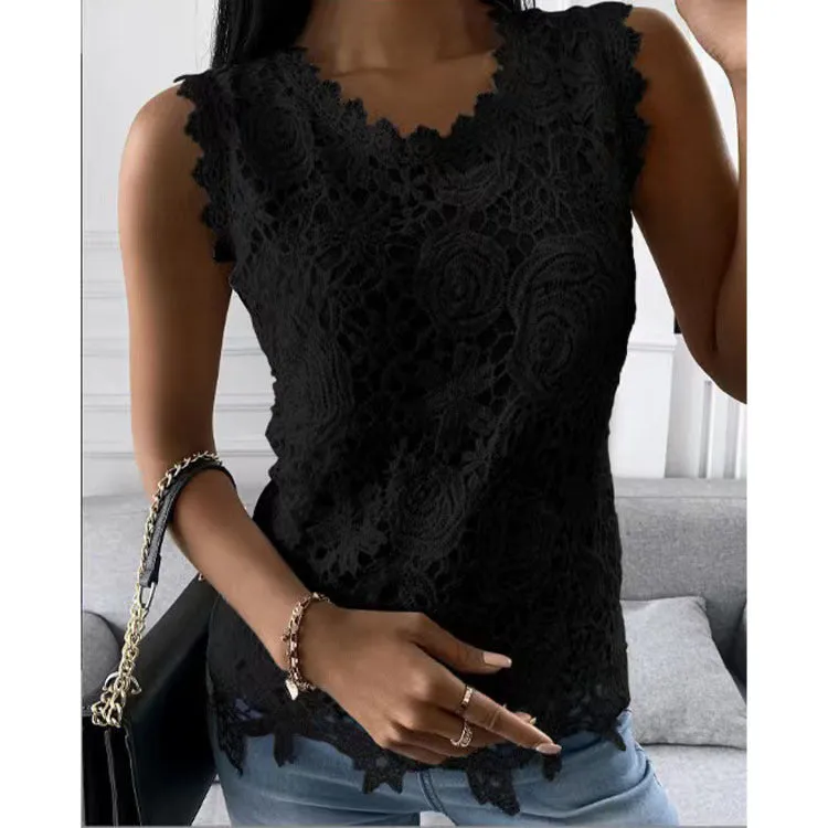 Flowers Lace Vest Women Summer Tops