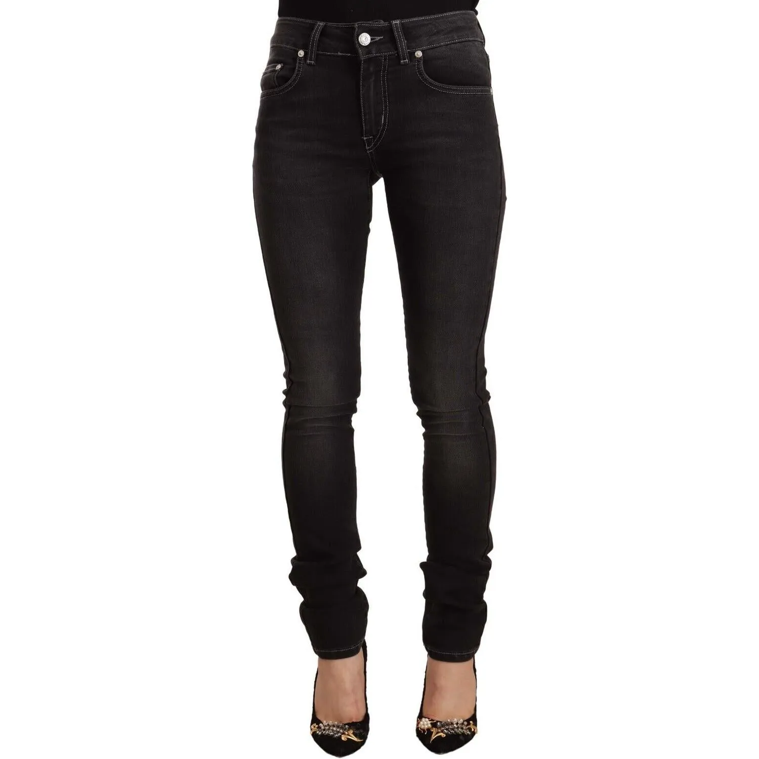 GF Ferre Chic Black Washed Slim Fit Mid Waist Jeans