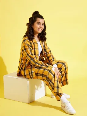 Girls Mustard & Black Check Shacket - Lyush Kids