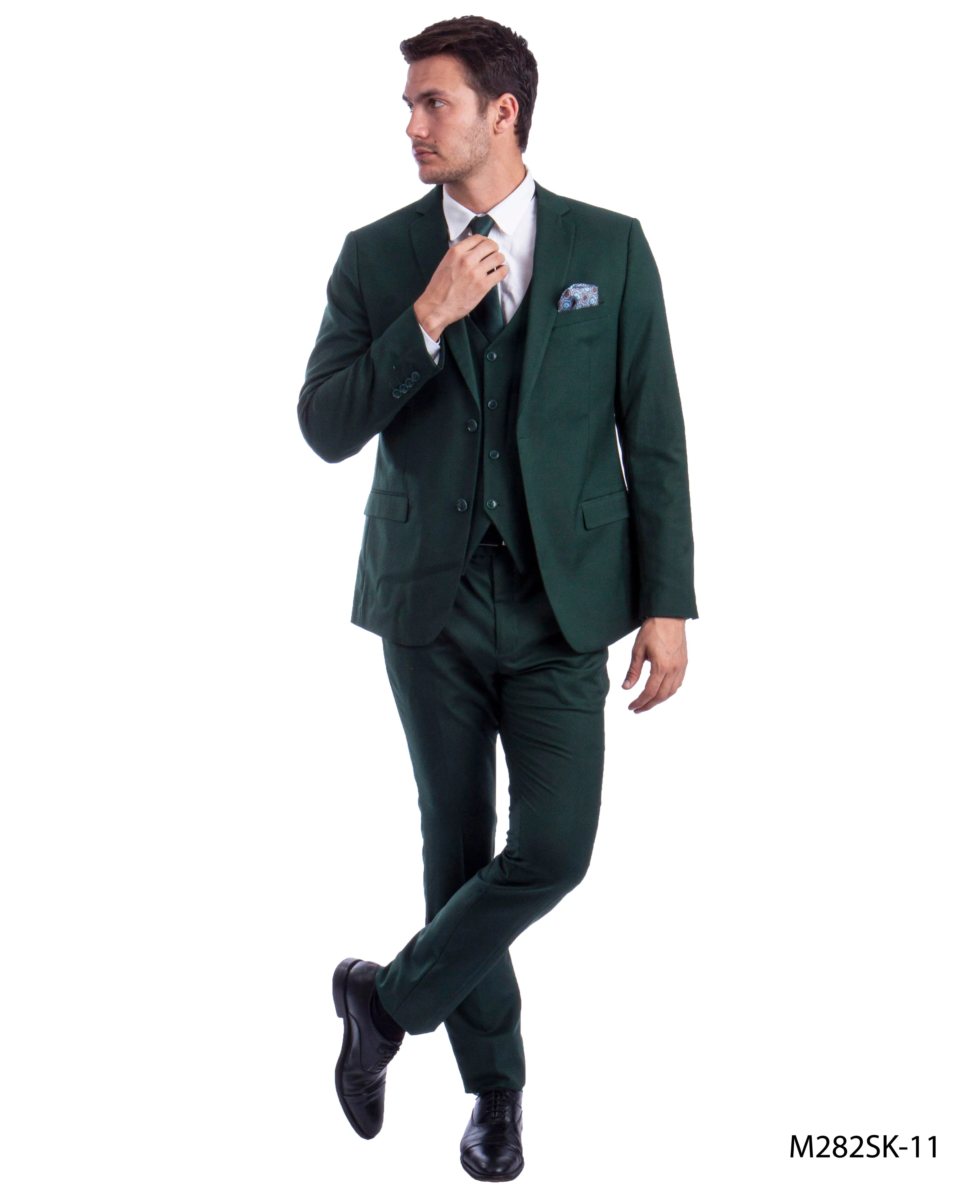 Green 3 PC Solid Suit - Slim Fit