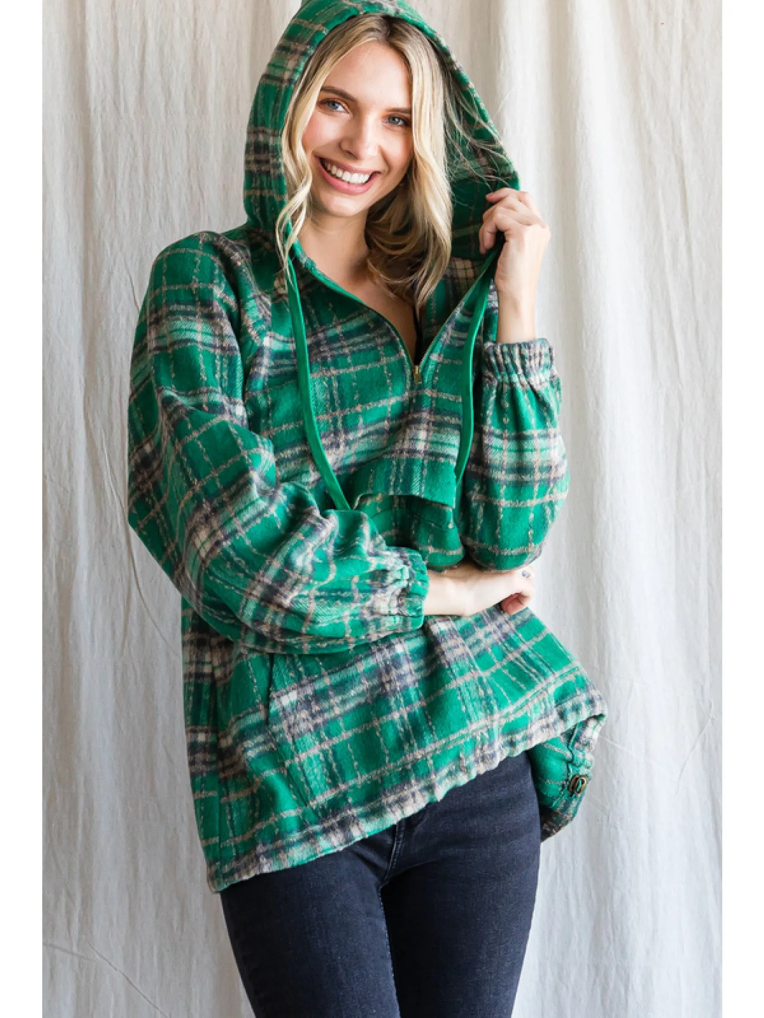 Green Plaid Tweed Pullover