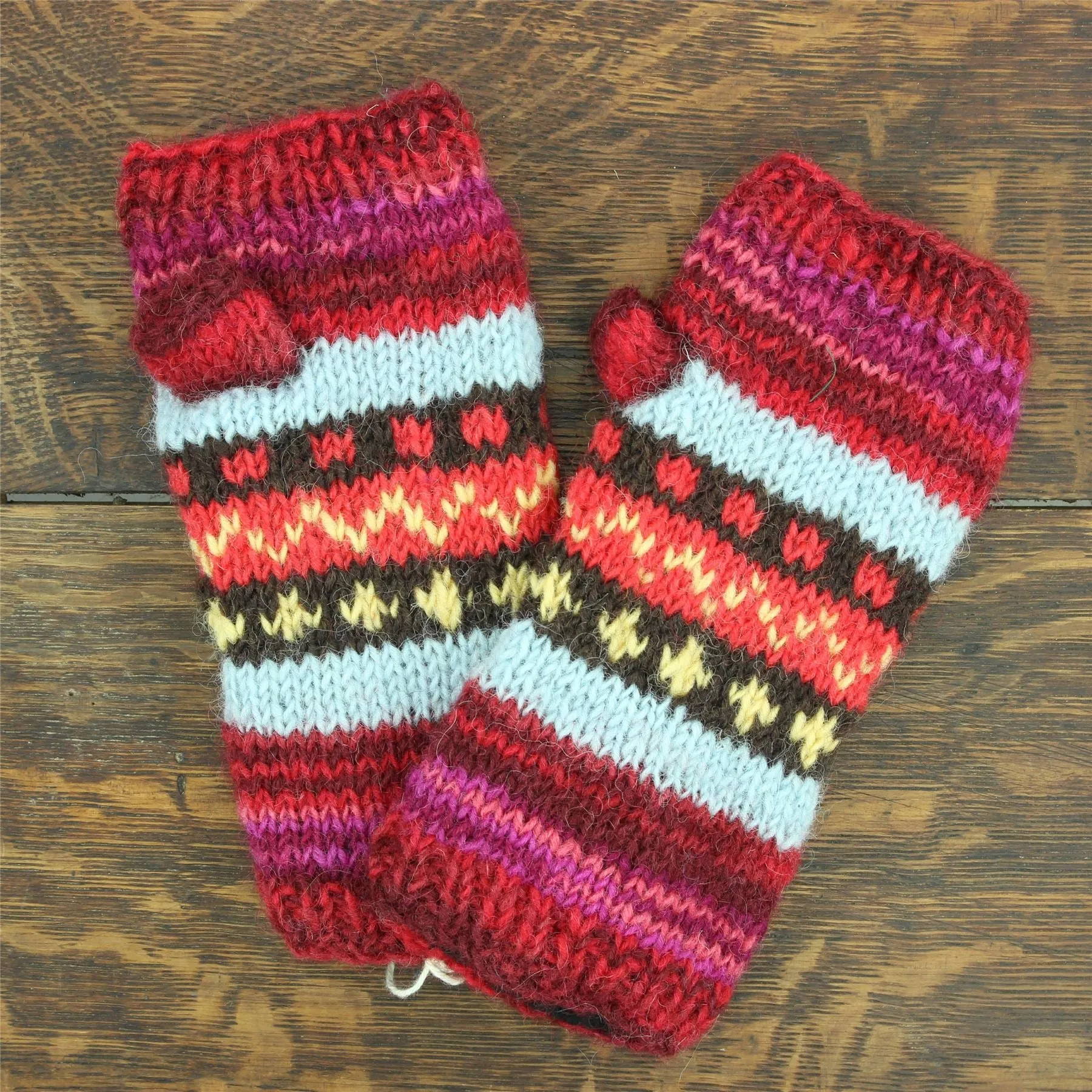 Hand Knitted Wool Arm Warmer - 17 Red