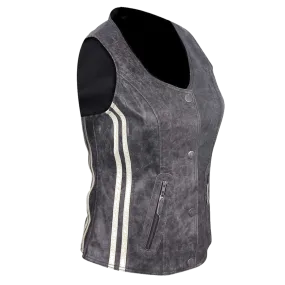 HML1035DG Ladies Distressed Gray Vest with Vertical Stripes