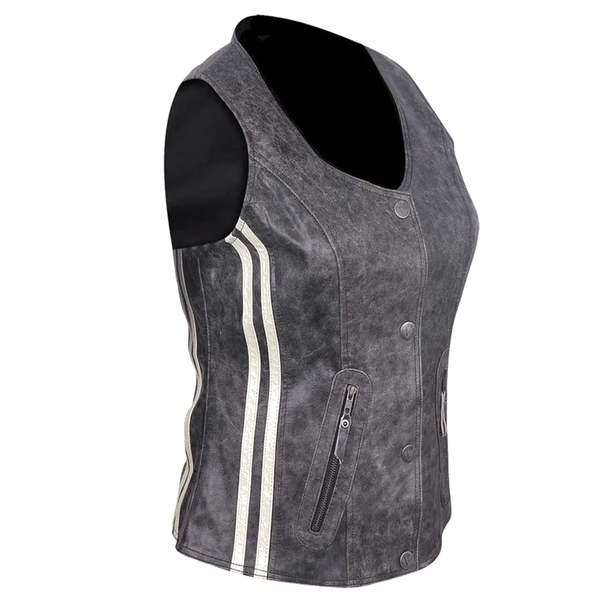 HML1035DG Ladies Distressed Gray Vest with Vertical Stripes