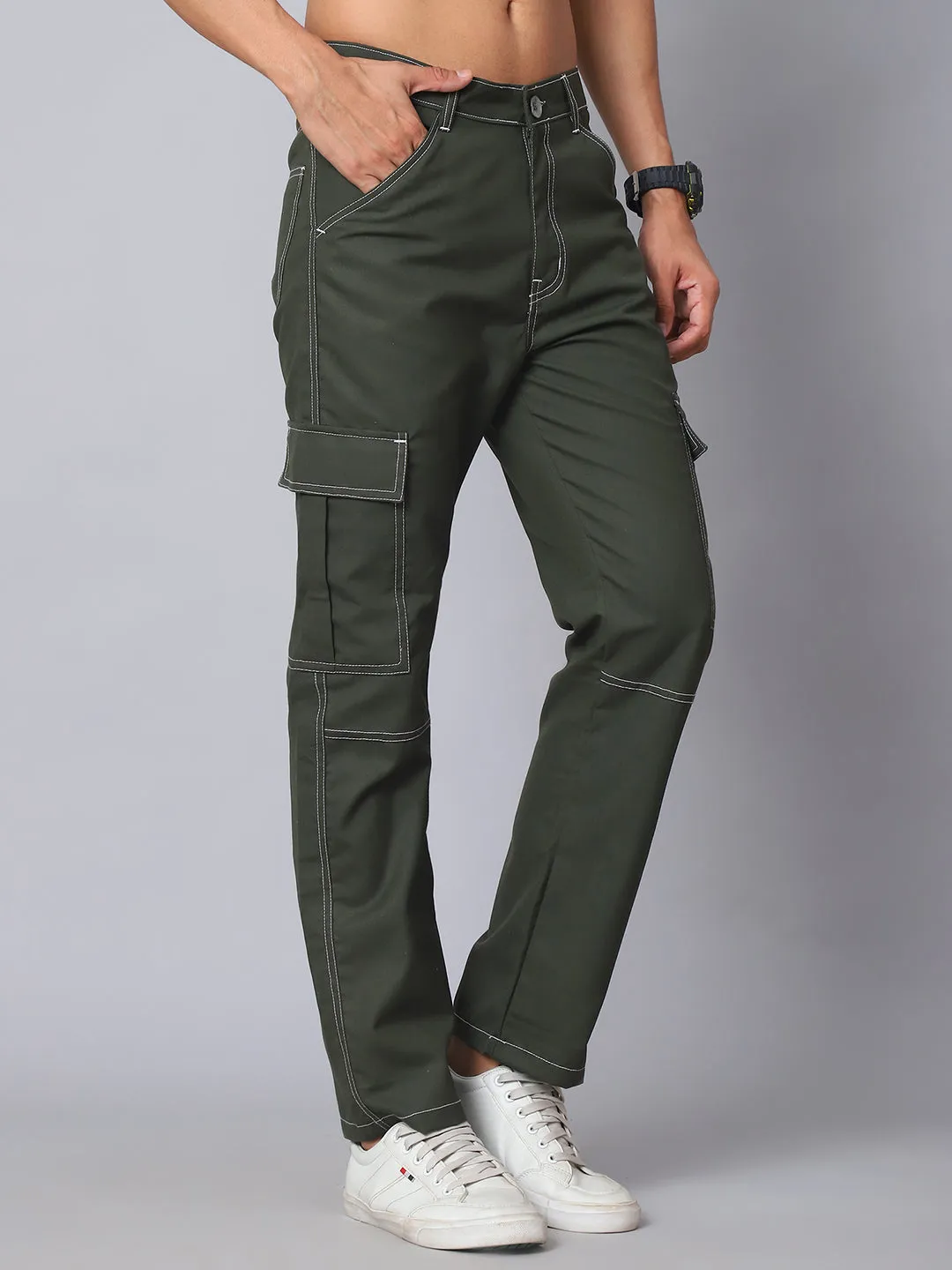 Jashvi Men's Casual Cotton Blend Solid Cargo Pants