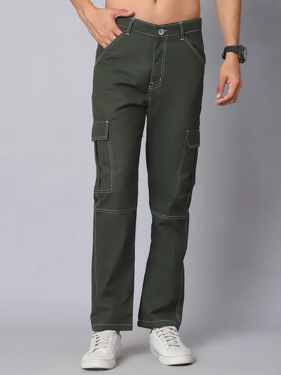 Jashvi Men's Casual Cotton Blend Solid Cargo Pants