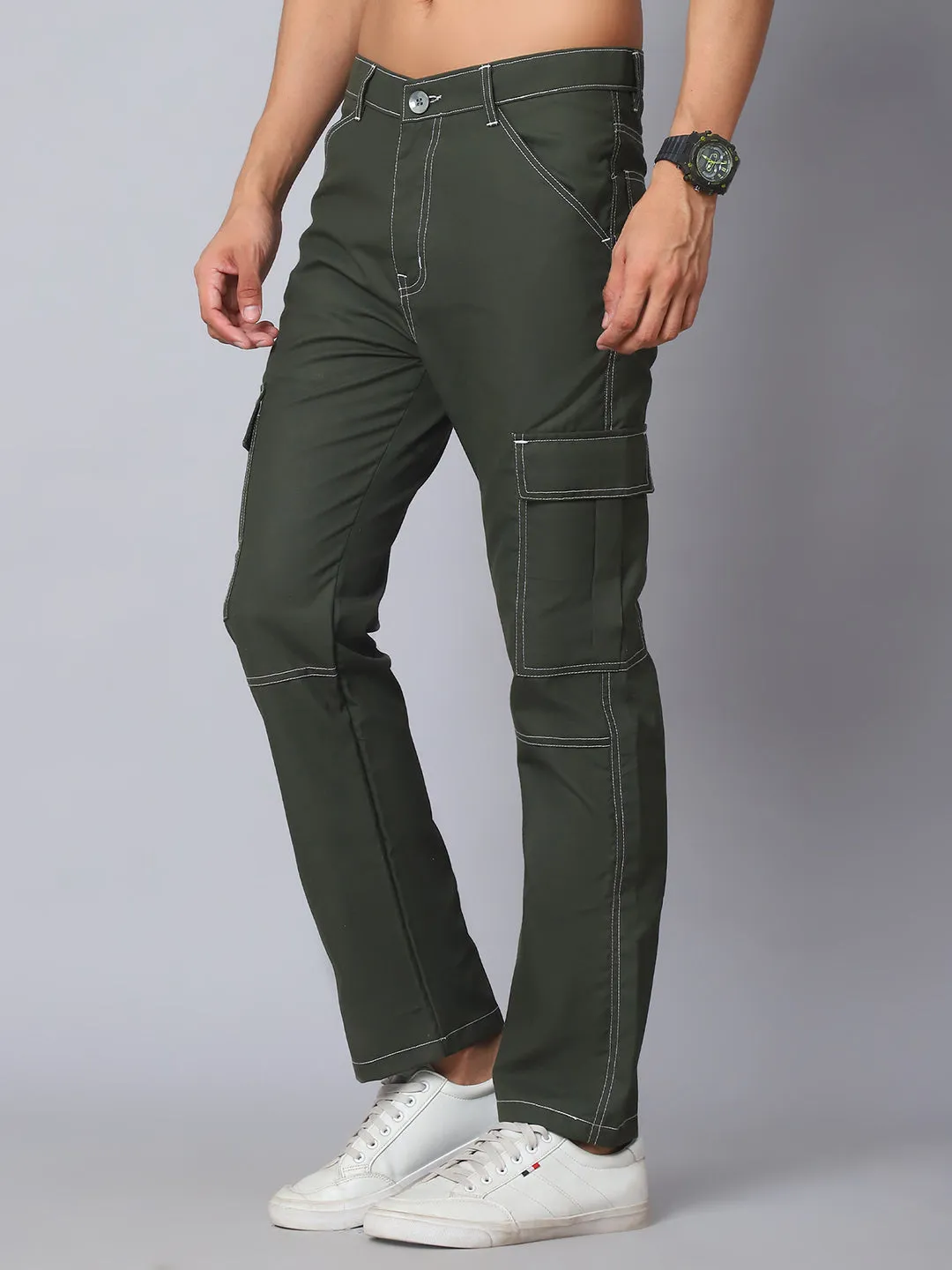 Jashvi Men's Casual Cotton Blend Solid Cargo Pants