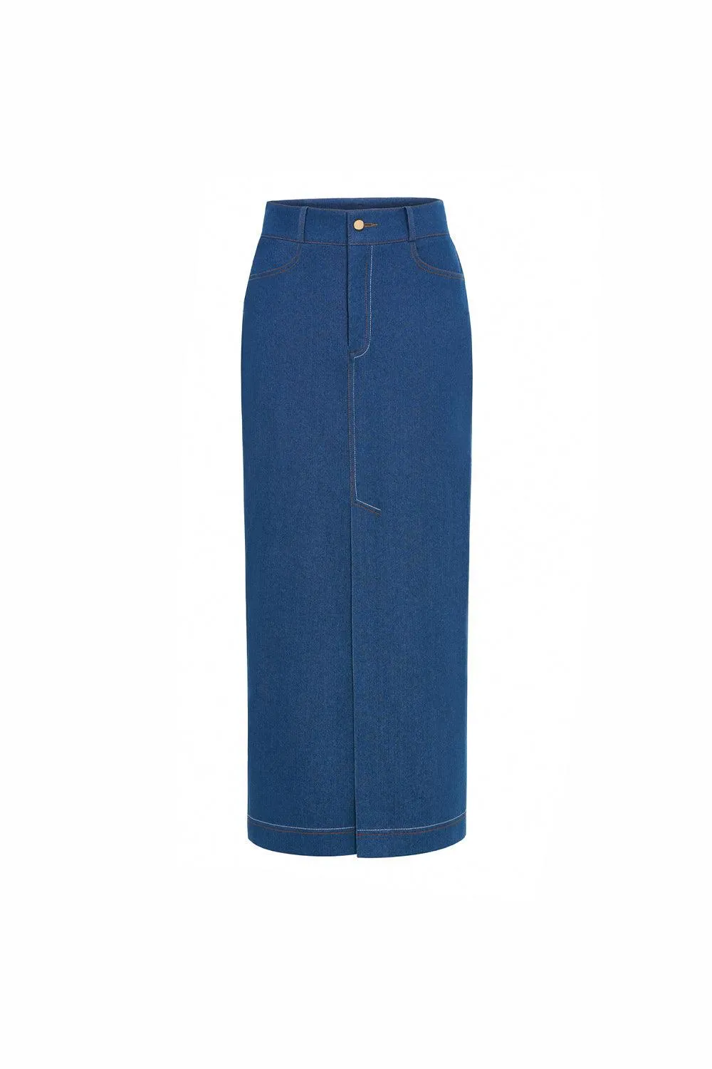 Joanna Pencil Front Slit Cotton Denim Midi Skirt