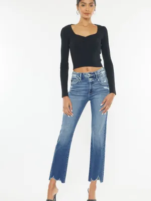 KanCan High Rise Straight Raw Hem Jean