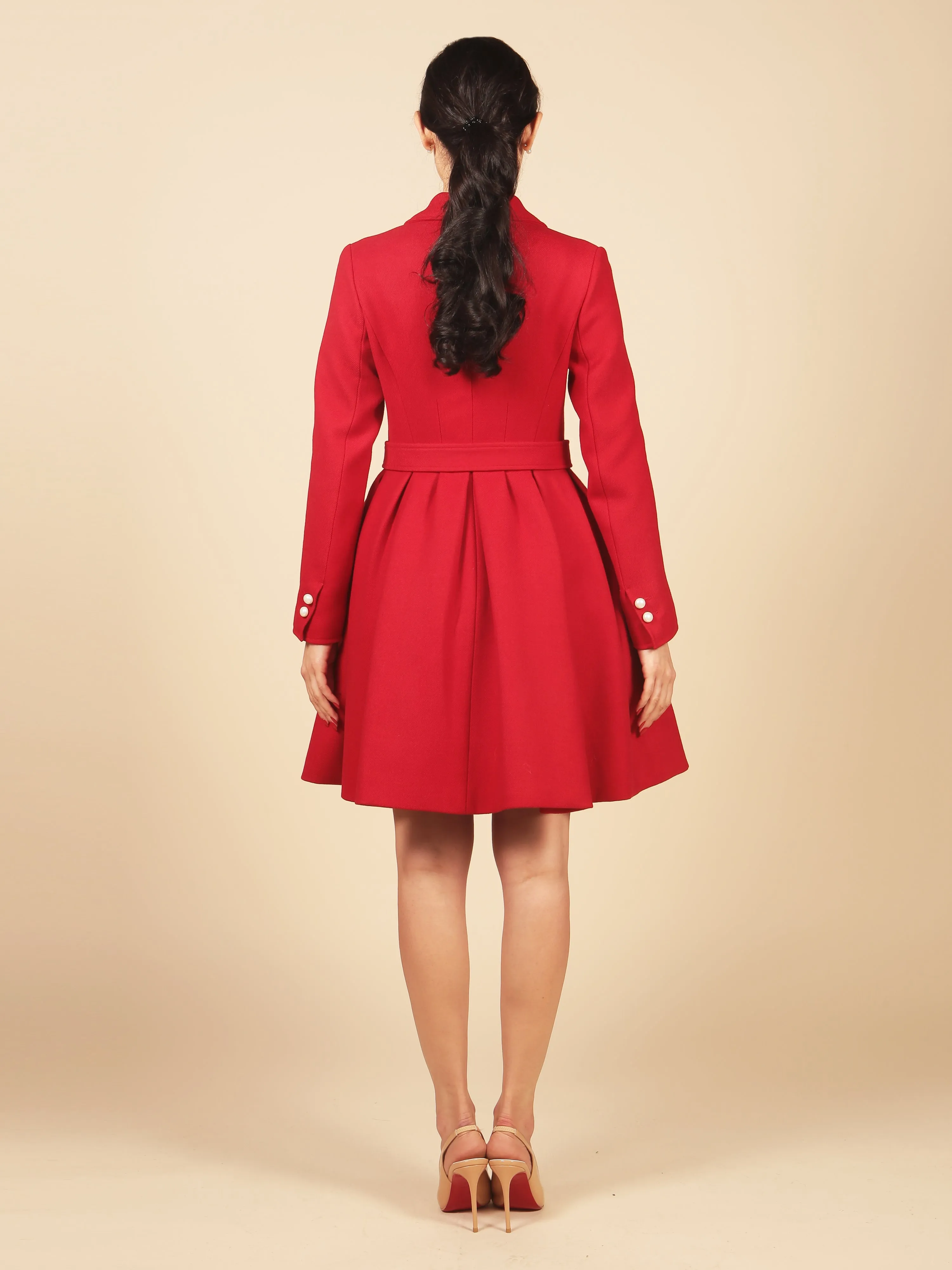 'Kennedy' Wool Dress Coat in Rosso