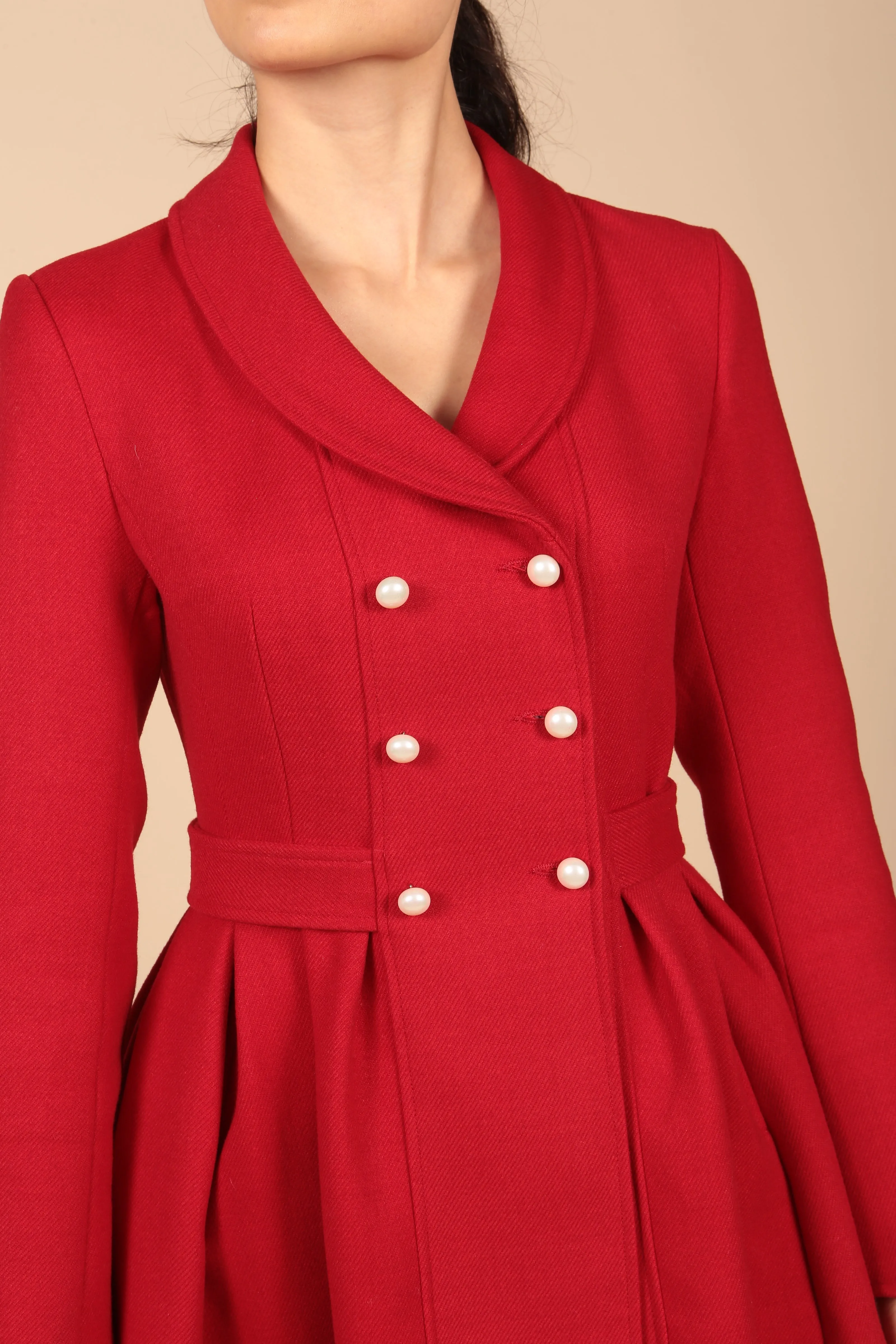 'Kennedy' Wool Dress Coat in Rosso