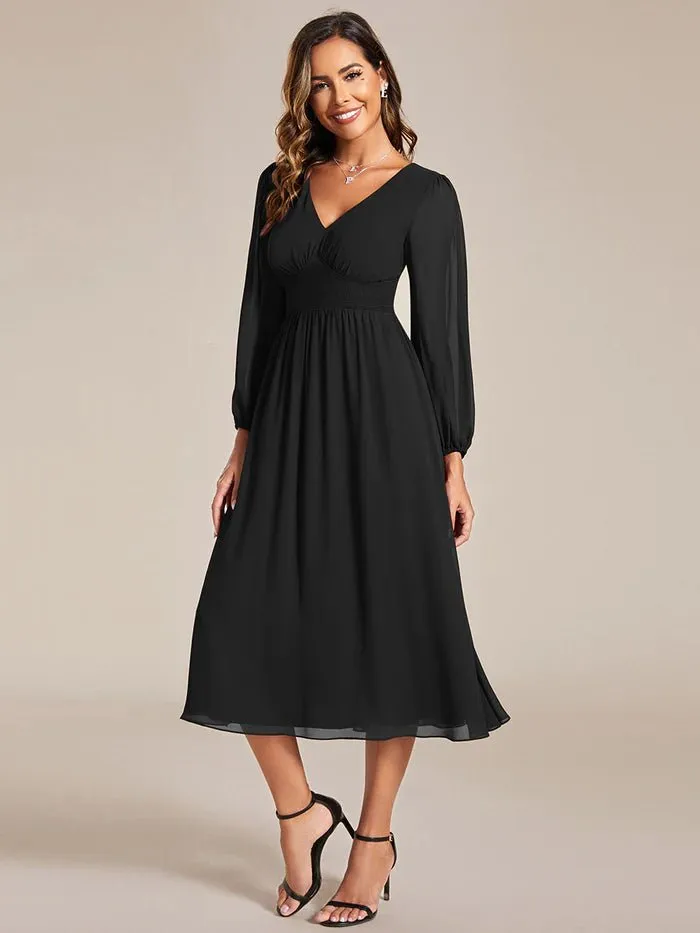 Knee Length Long Sleeves Chiffon Bridesmaid Dress