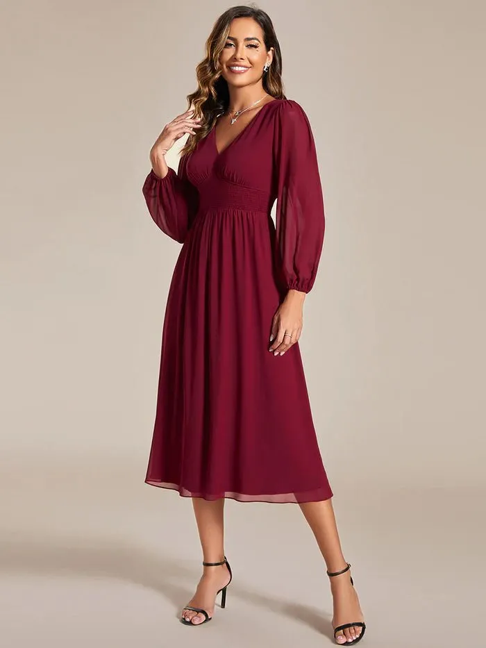 Knee Length Long Sleeves Chiffon Bridesmaid Dress