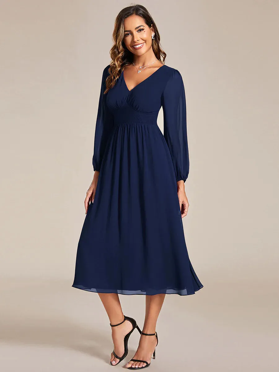 Knee Length Long Sleeves Chiffon Bridesmaid Dress