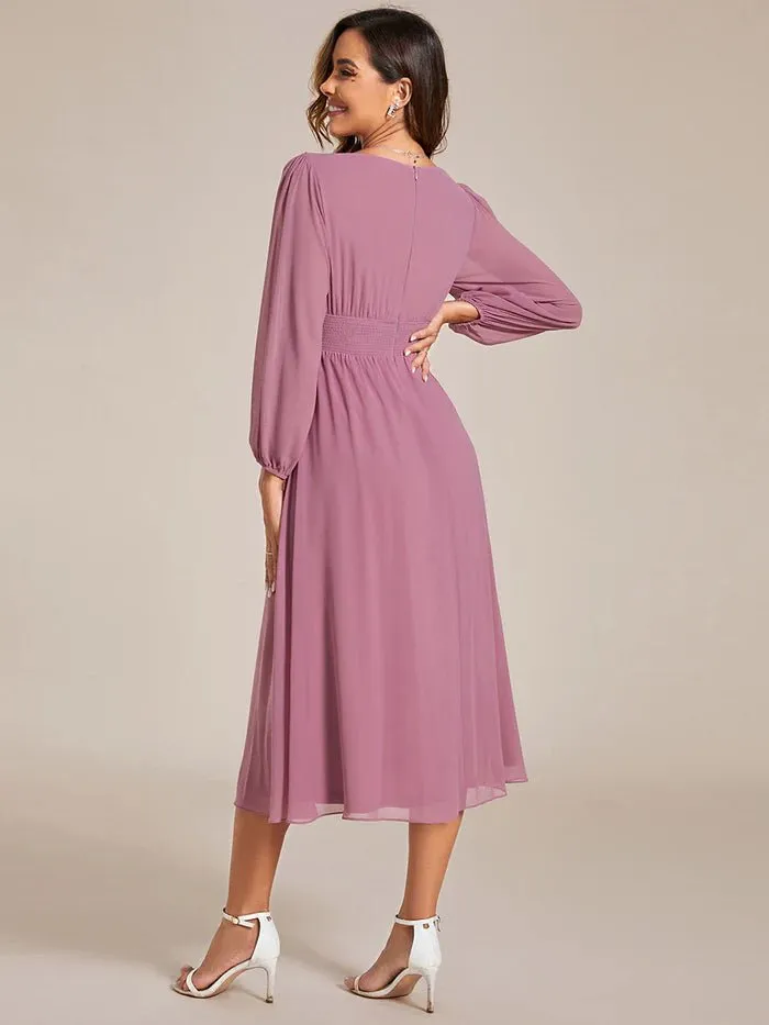 Knee Length Long Sleeves Chiffon Bridesmaid Dress