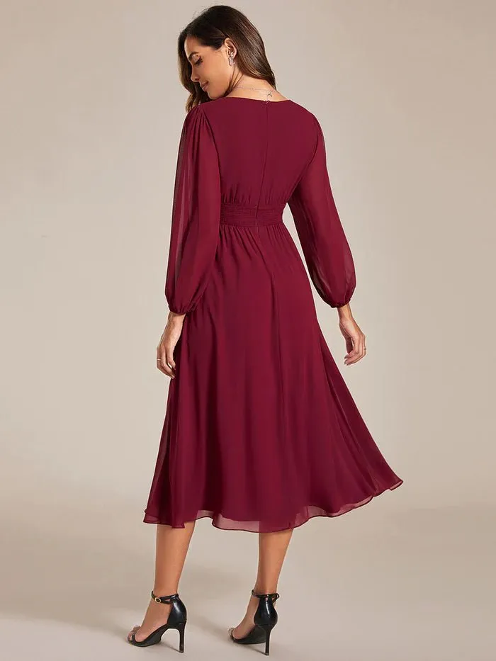 Knee Length Long Sleeves Chiffon Bridesmaid Dress