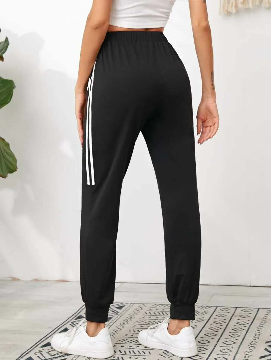 Knot Elastic Waist Striped Side Joggers