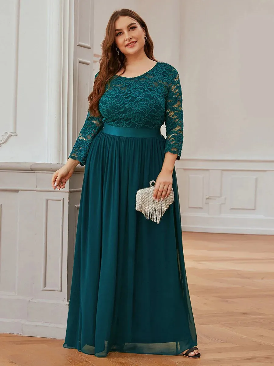 Lace Top High Neck Three Quarter Sleeve Bridesmaid Dress