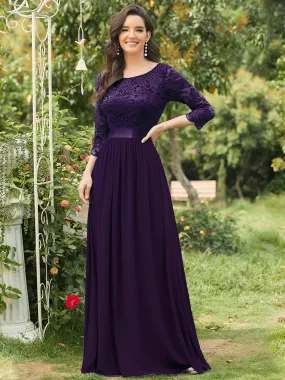 Lace Top High Neck Three Quarter Sleeve Bridesmaid Dress