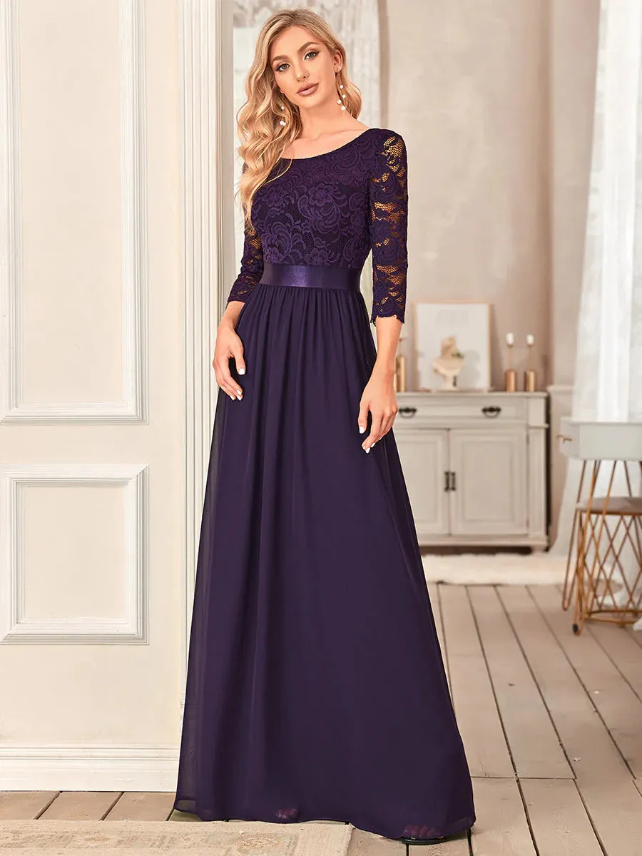 Lace Top High Neck Three Quarter Sleeve Bridesmaid Dress