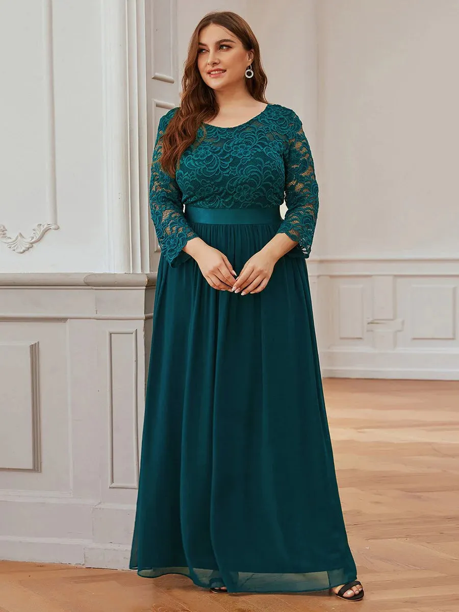 Lace Top High Neck Three Quarter Sleeve Bridesmaid Dress