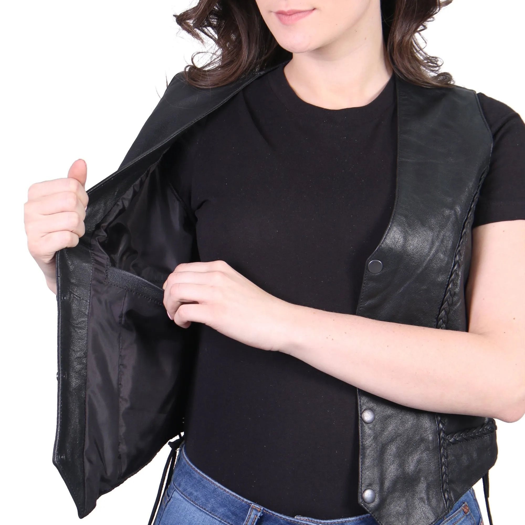 Ladies Black Leather Vest, VSL1006-HL