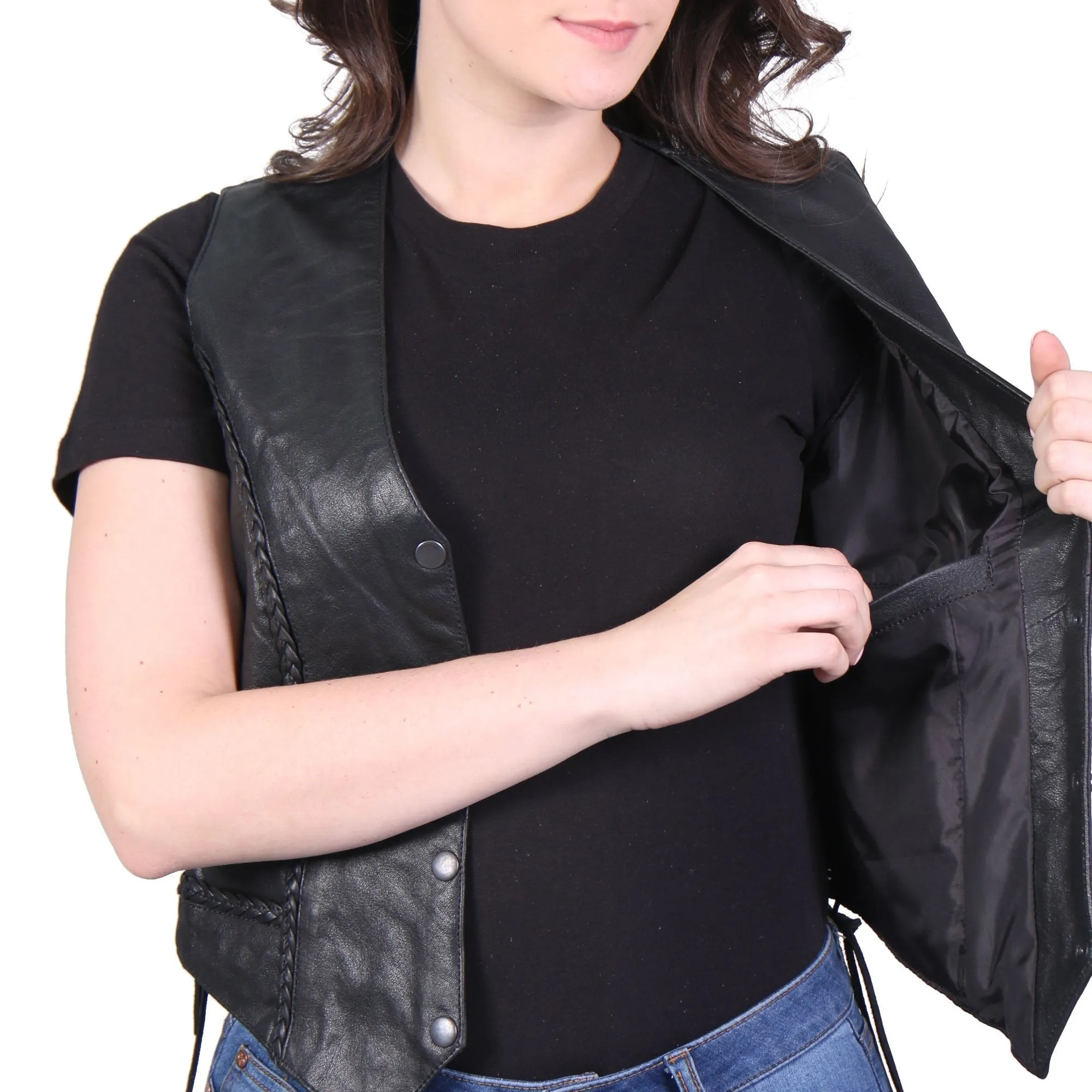 Ladies Black Leather Vest, VSL1006-HL