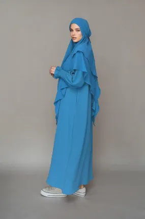 Light Blue Non-Wrinkling Modest Maxi Dress with Pockets