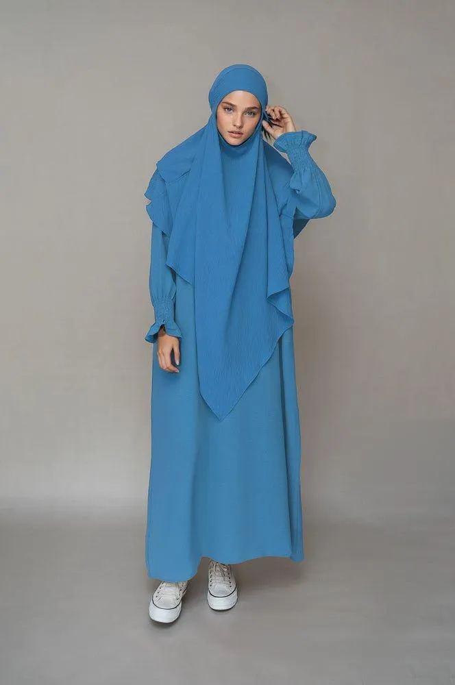 Light Blue Non-Wrinkling Modest Maxi Dress with Pockets