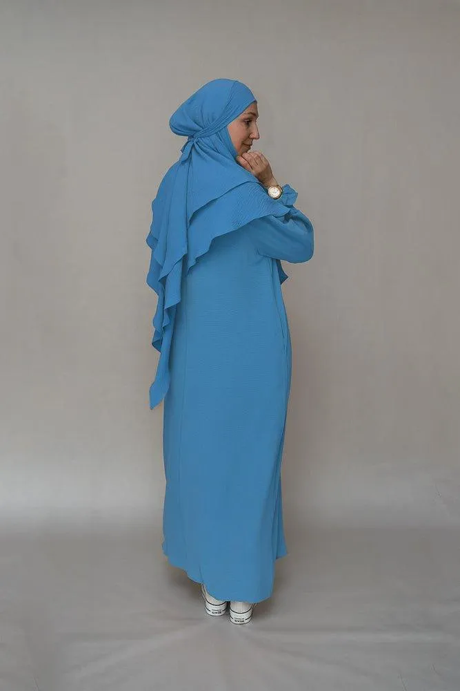 Light Blue Non-Wrinkling Modest Maxi Dress with Pockets