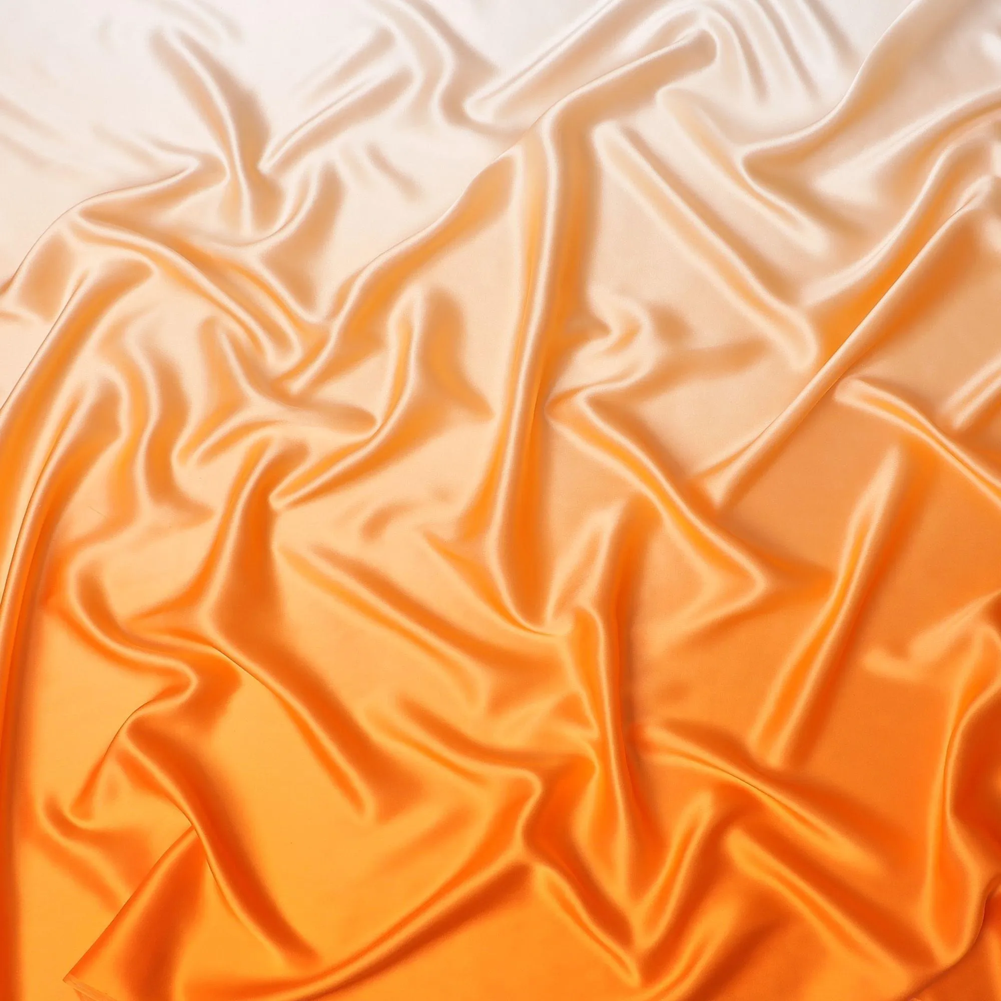 Light orange to orange premium pure silk satin fabric in ombre design-D12502